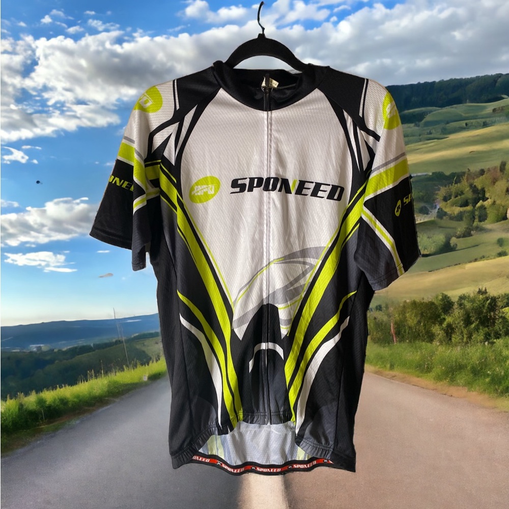 Sponeed Cycling Jacket EUC Blk/Wht/Lime Sz Lrg